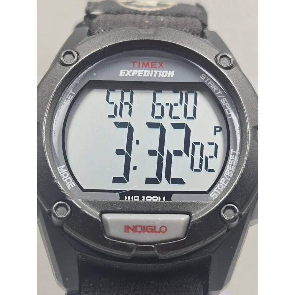 Timex Expedition T49949 Mens Digital Indiglo Chrono Timer 100M Watch New Battery